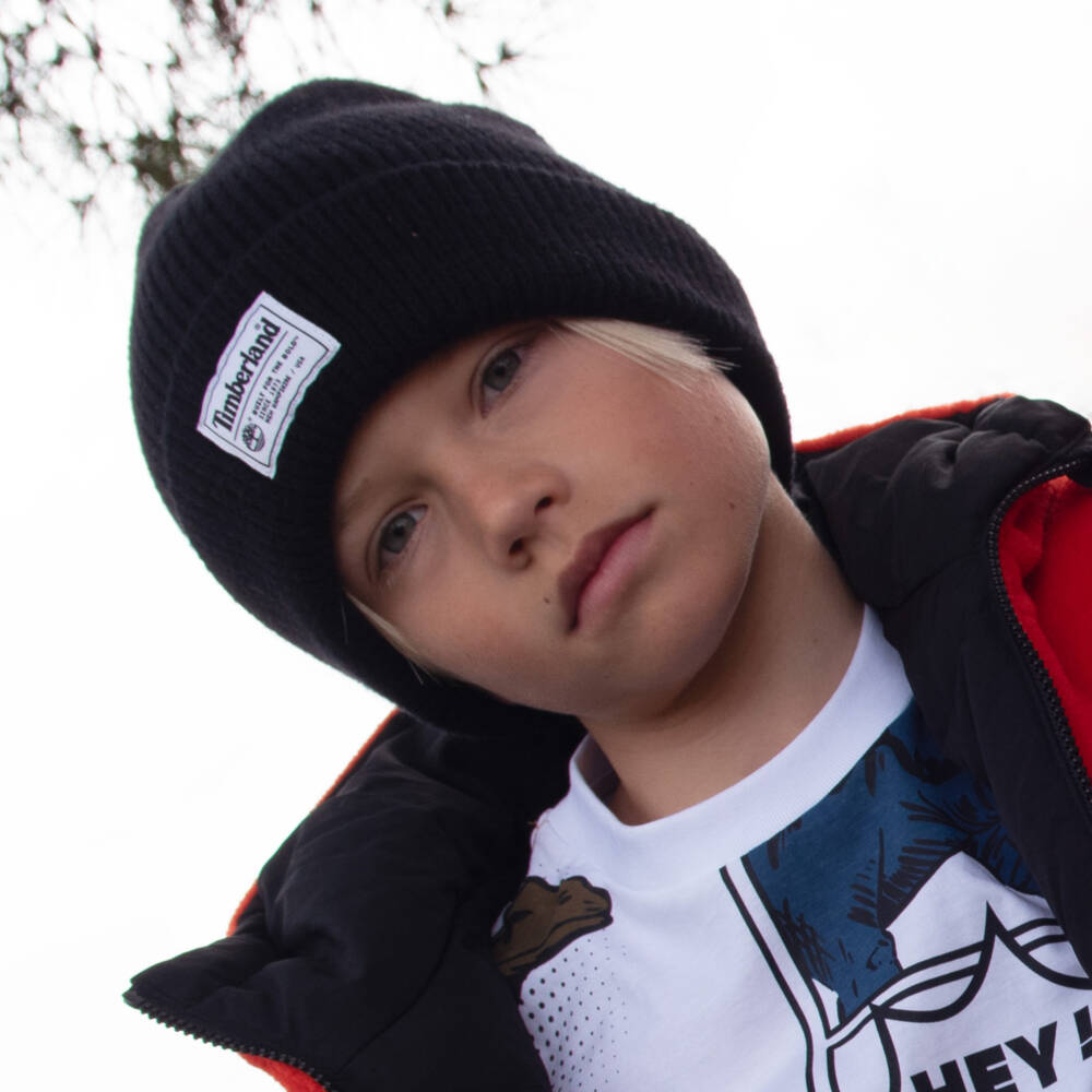 Timberland-Boys Charcoal Knit Pom Beanie | Childrensalon Outlet