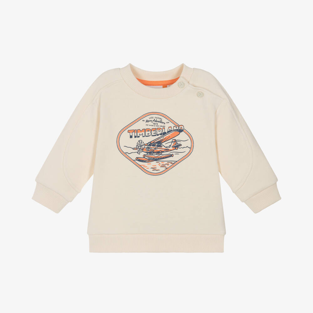 Timberland-بلوفر طيران قطني نقي للأولاد بلون كريمي | Childrensalon Outlet