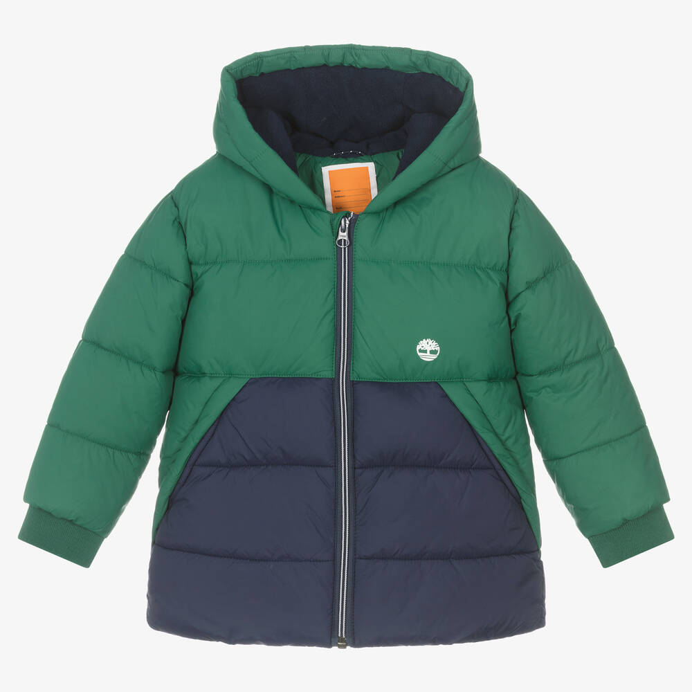 Timberland - Boys Green & Blue Puffer Coat | Childrensalon