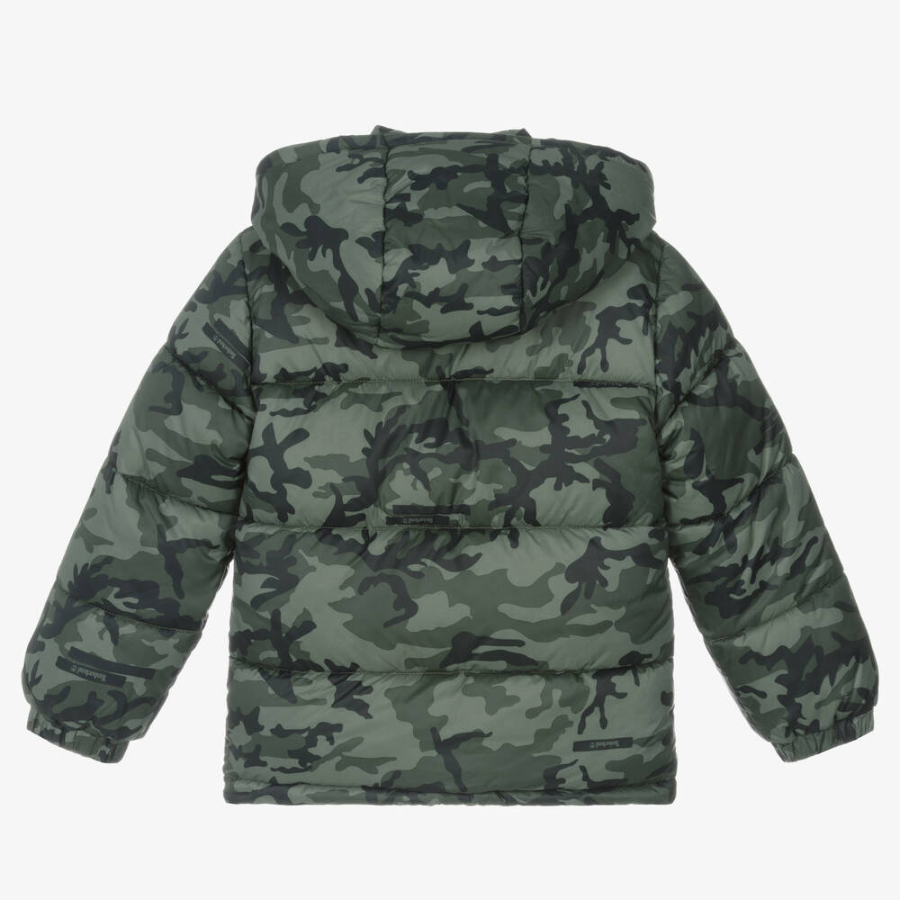 Timberland-Зеленый пуховик с камуфляжным принтом | Childrensalon Outlet
