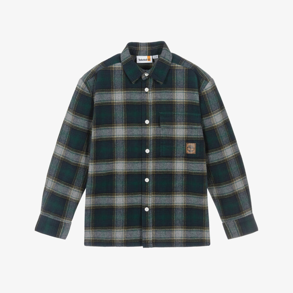 Timberland-Boys Green Check Cotton Flannel Shirt | Childrensalon Outlet
