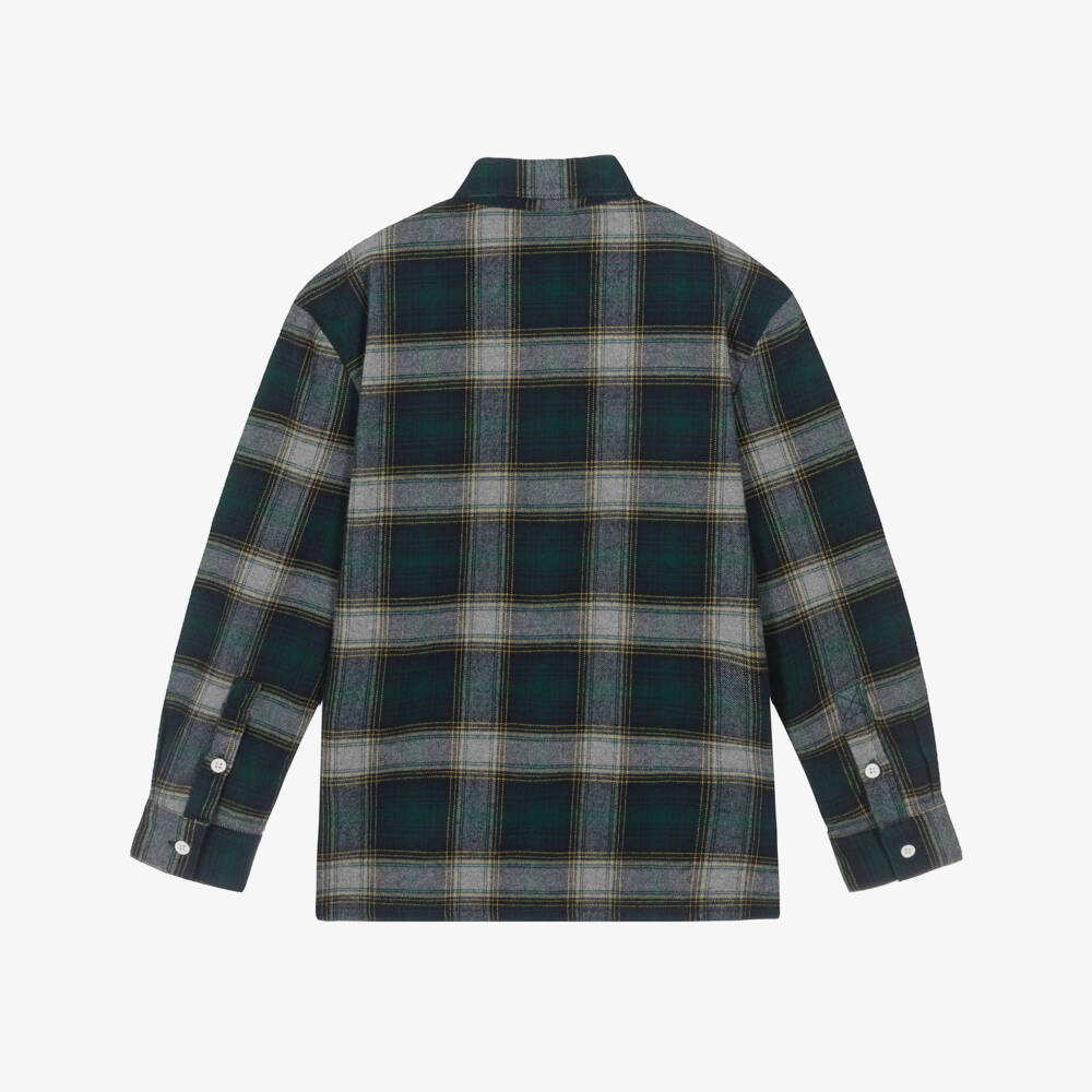 Timberland-Boys Green Check Cotton Flannel Shirt | Childrensalon Outlet