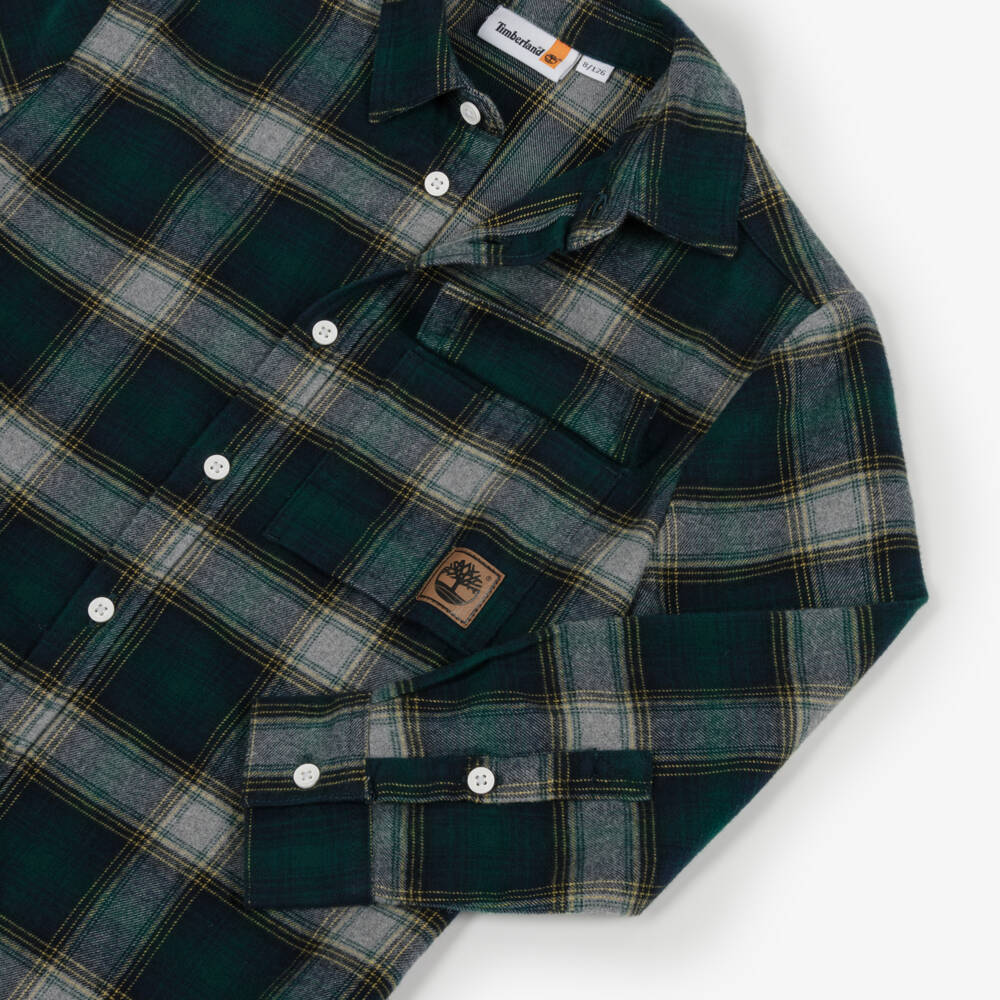 Timberland-Boys Green Check Cotton Flannel Shirt | Childrensalon Outlet