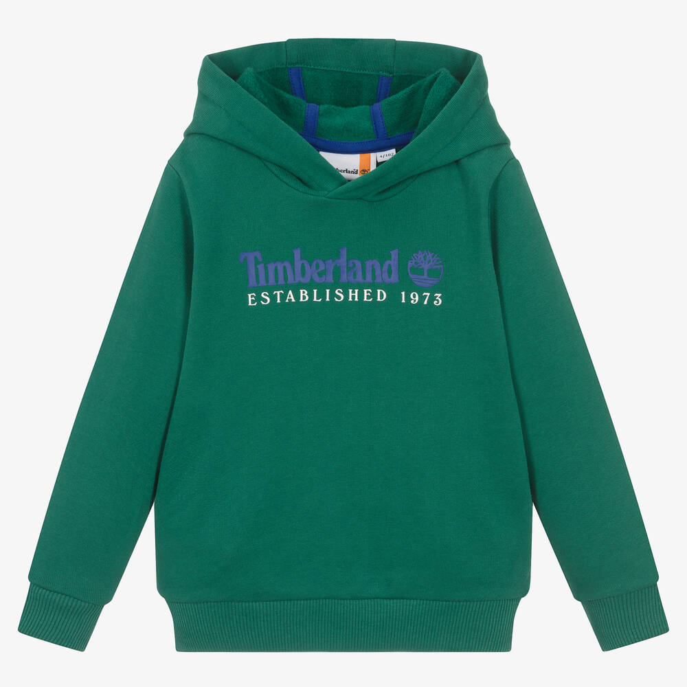 Timberland - Boys Green Cotton Hoodie | Childrensalon