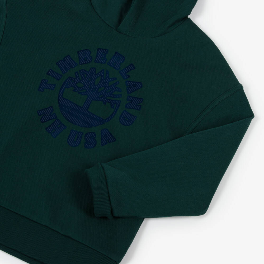 Timberland-Boys Green Cotton Logo Hoodie | Childrensalon Outlet