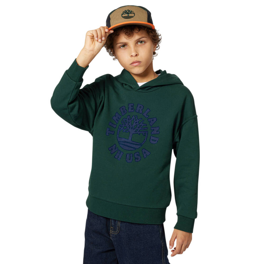 Timberland-Boys Green Cotton Logo Hoodie | Childrensalon Outlet