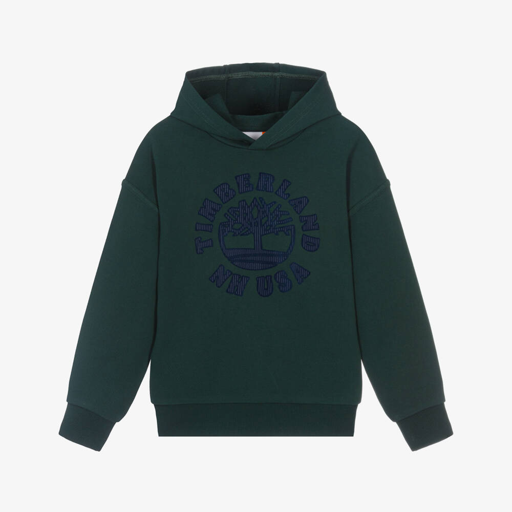 Timberland-Boys Green Cotton Logo Hoodie | Childrensalon Outlet