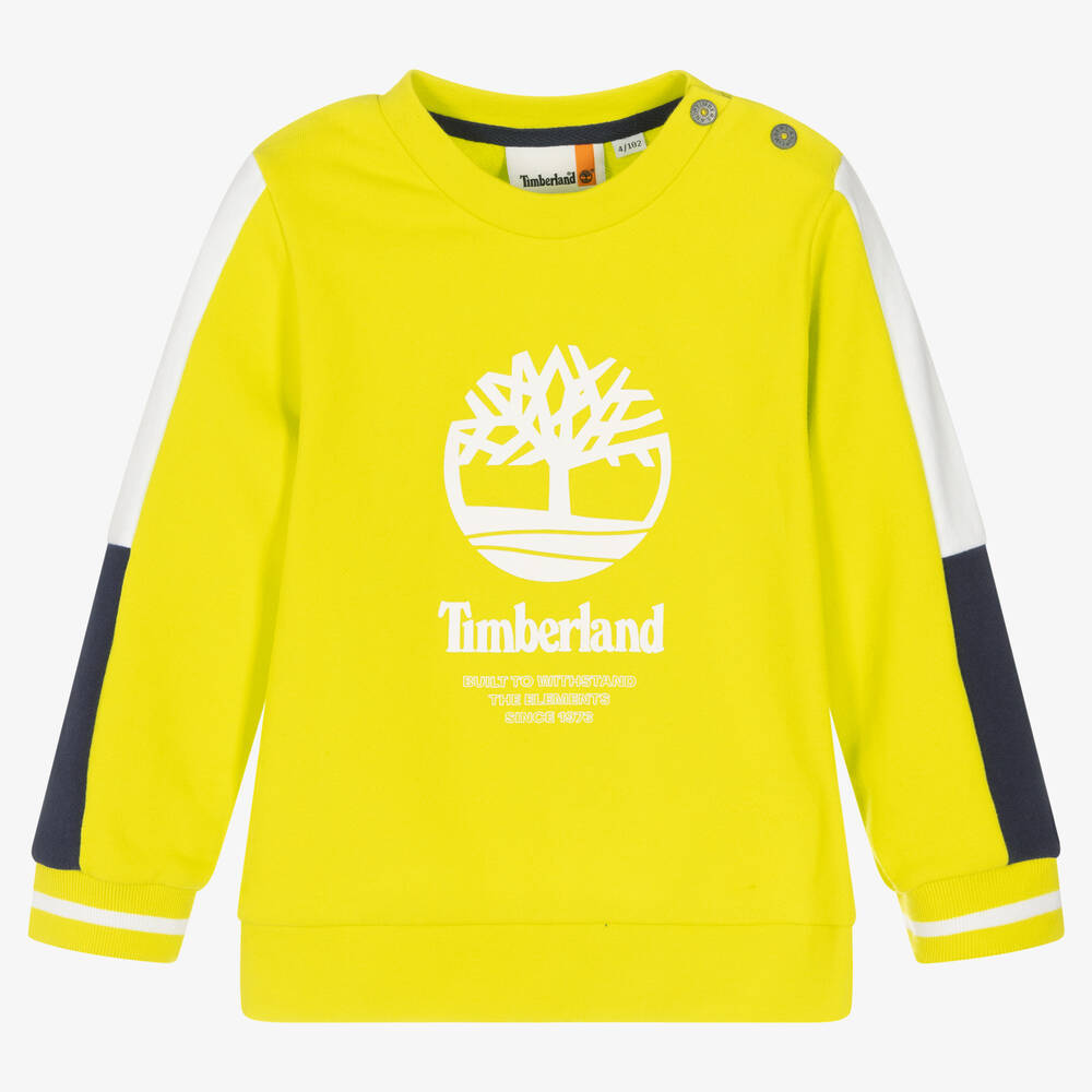 Timberland - سويتشيرت قطن عضوي جيرسي لون أخضر ليموني | Childrensalon