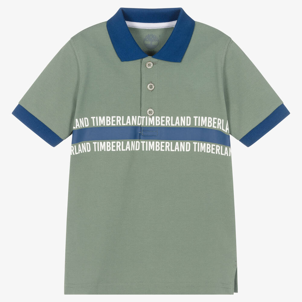 Timberland - توب بولو قطن بيكيه لون أخضر للأولاد | Childrensalon