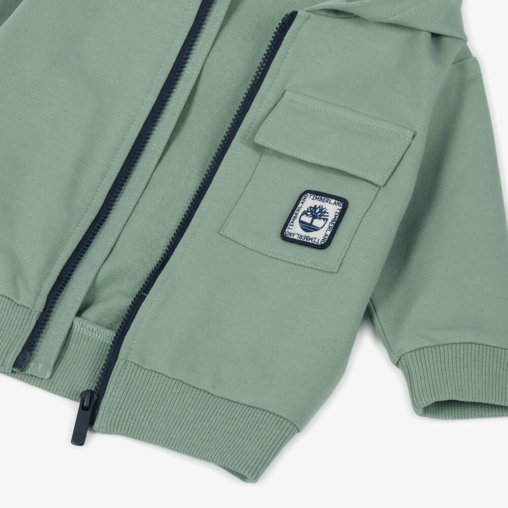 Timberland-Boys Green Cozy Cotton Hoodie | Childrensalon Outlet