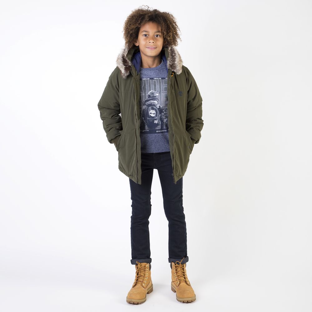 Timberland - Boys Green Hooded Coat | Childrensalon Outlet