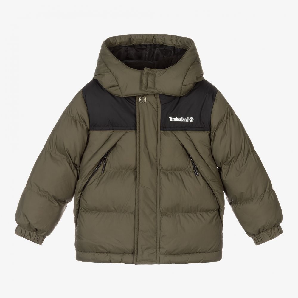 Timberland - Boys Green Logo Puffer Coat | Childrensalon