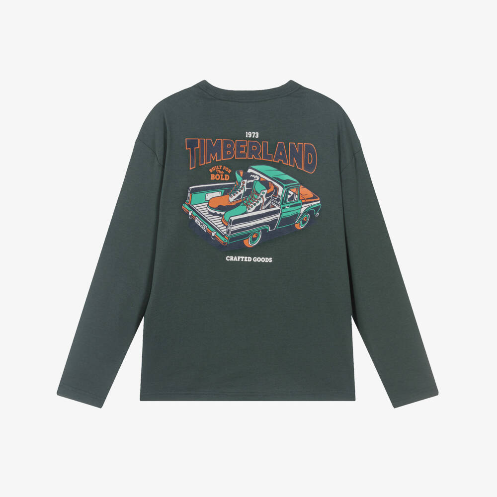 Timberland-Boys Green Organic Cotton Truck Logo Top | Childrensalon Outlet