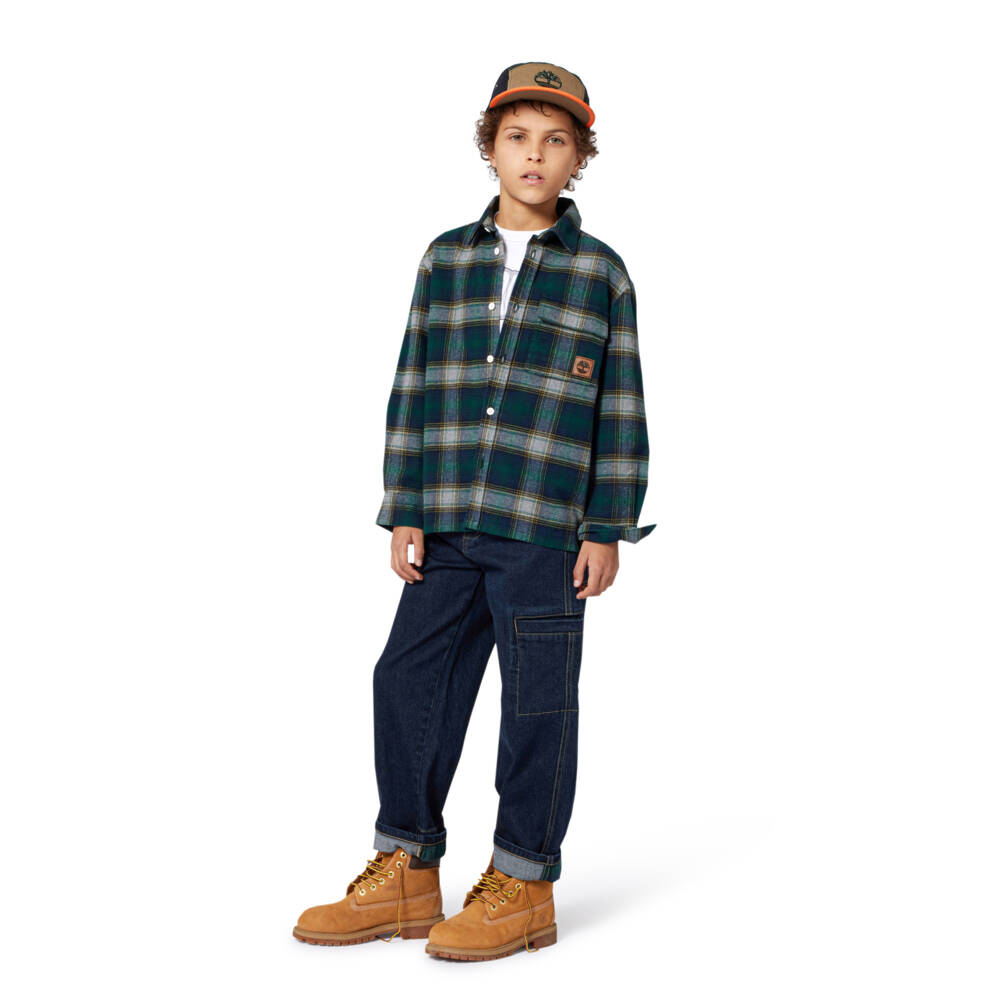Timberland-قميص قطني بنقشة مربعات خضراء للأولاد | Childrensalon Outlet