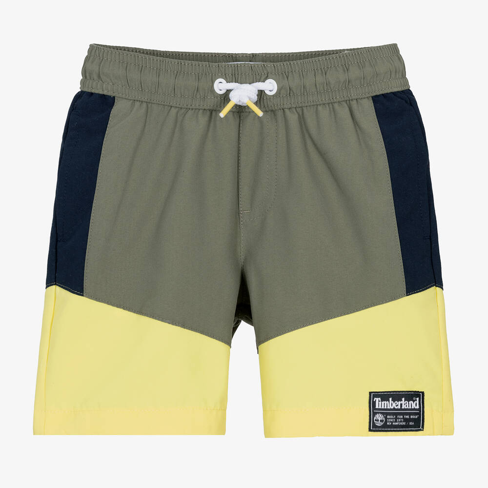 Timberland-Boys Green & Yellow Swim Shorts | Childrensalon Outlet