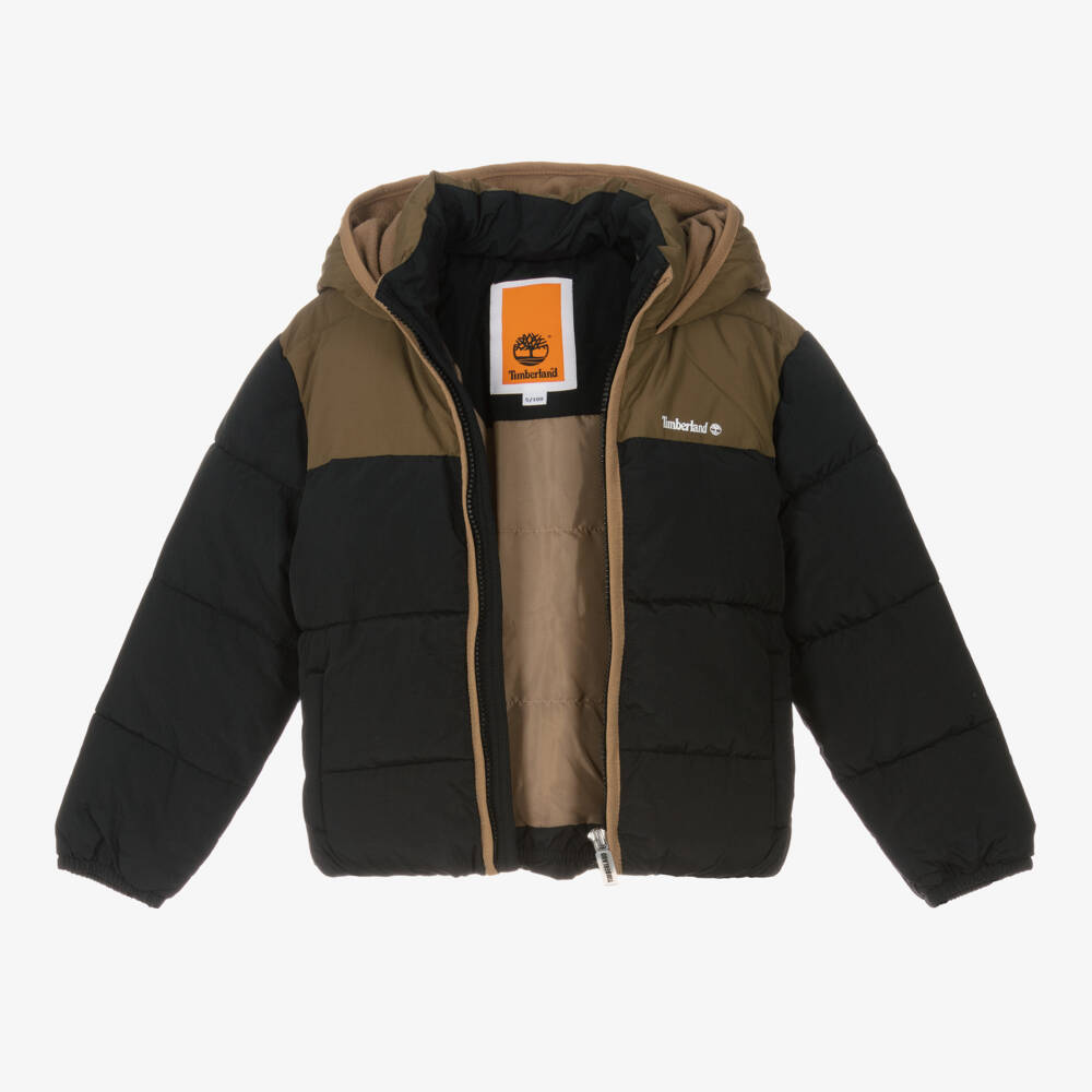 Timberland-Черная куртка пуховик с капюшоном для мальчиков | Childrensalon Outlet
