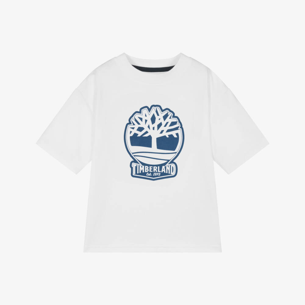 Timberland-Boys Ivory Cotton Logo Tee | Childrensalon Outlet