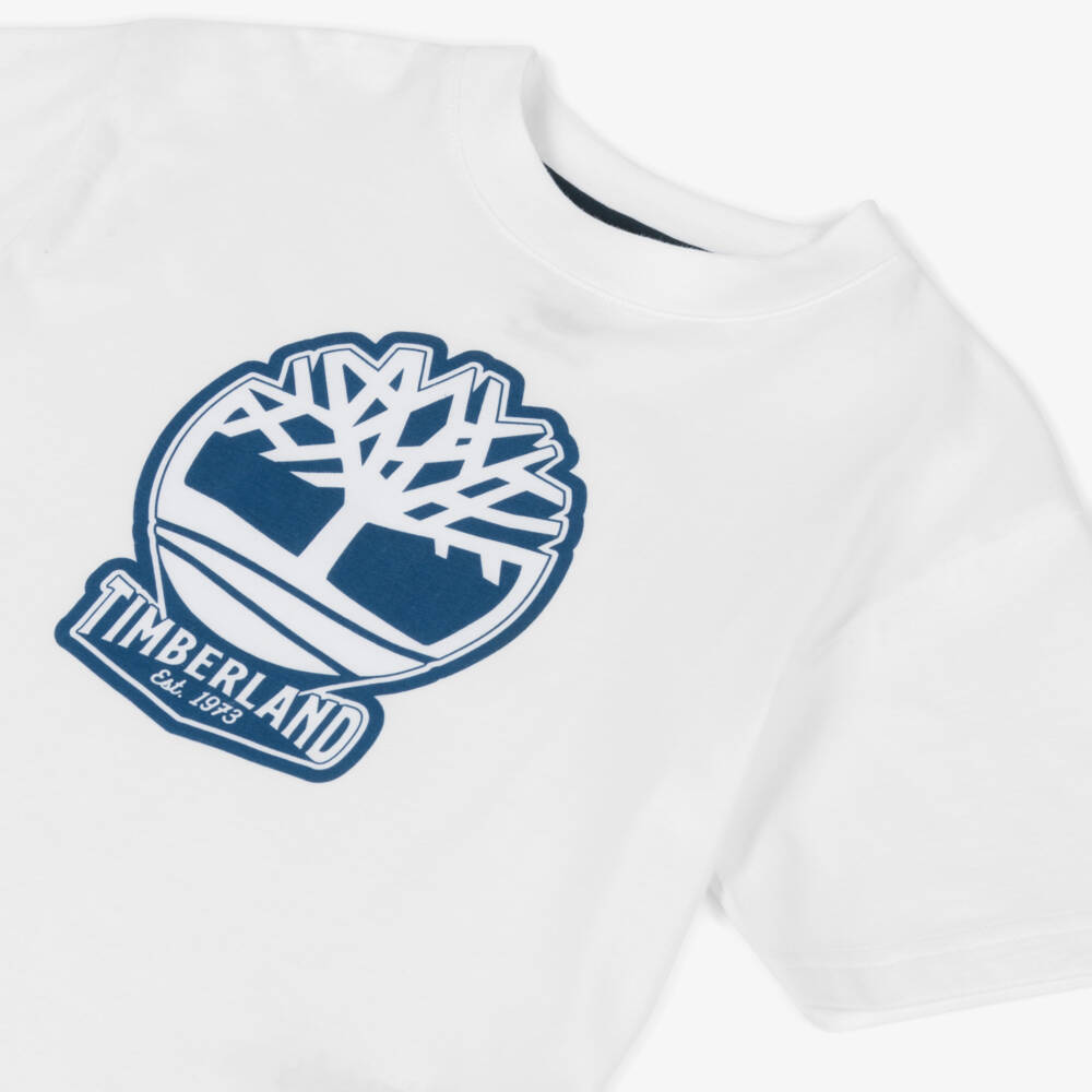 Timberland-Boys Ivory Cotton Logo Tee | Childrensalon Outlet