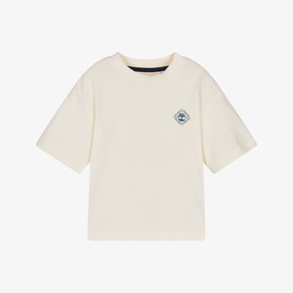 Timberland-Boys Ivory Easy-Fit Cotton Tee | Childrensalon Outlet