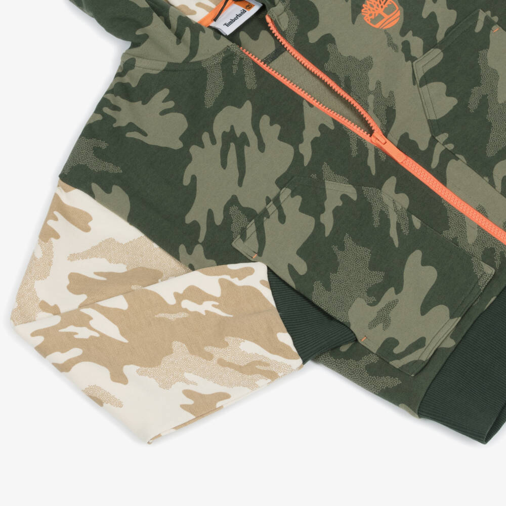 Timberland-هودي كاكي مموه بسحاب للأولاد | Childrensalon Outlet