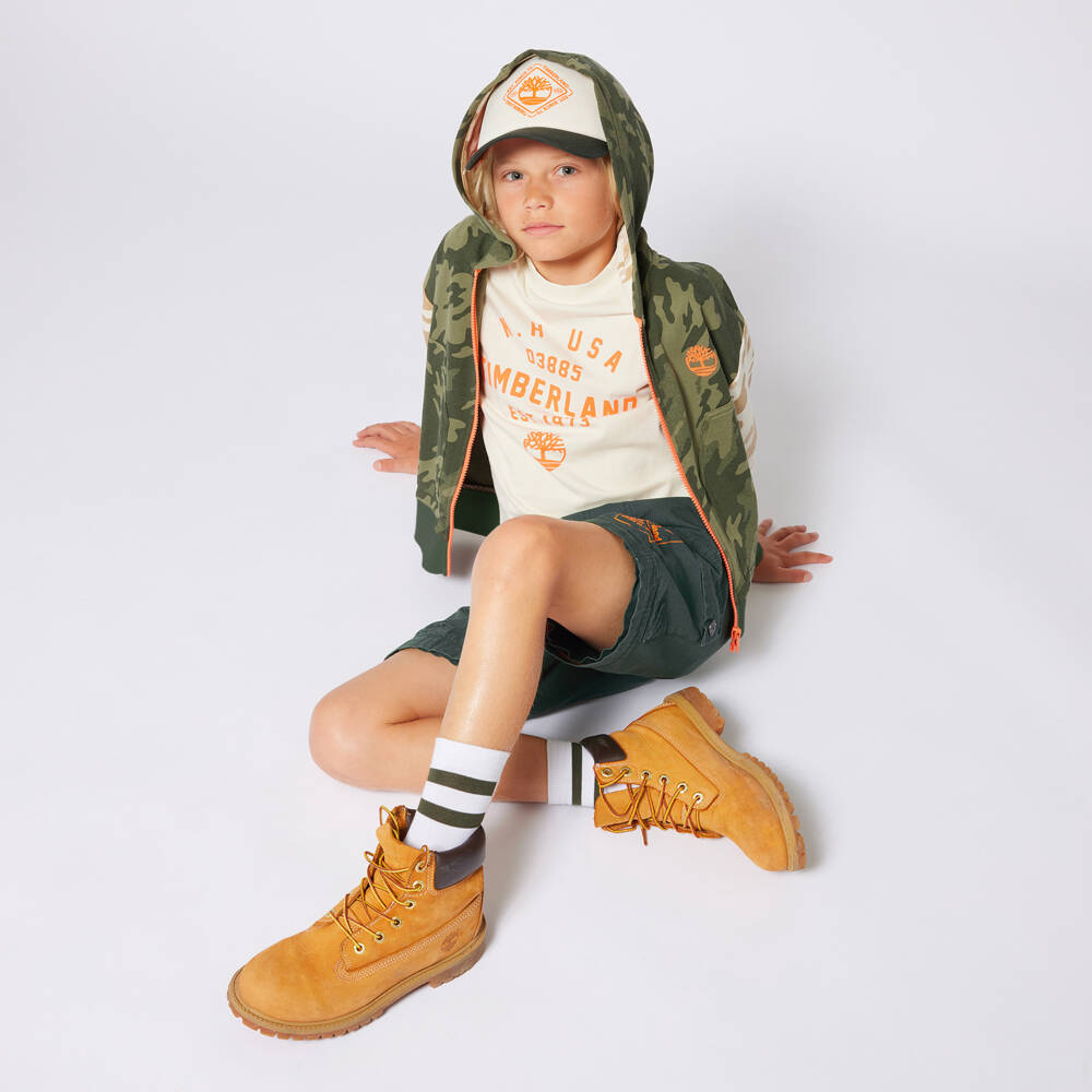 Timberland-هودي كاكي مموه بسحاب للأولاد | Childrensalon Outlet