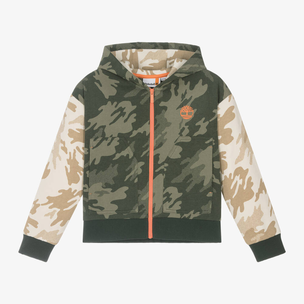 Timberland-Boys Khaki Camo Zip Hoodie | Childrensalon Outlet