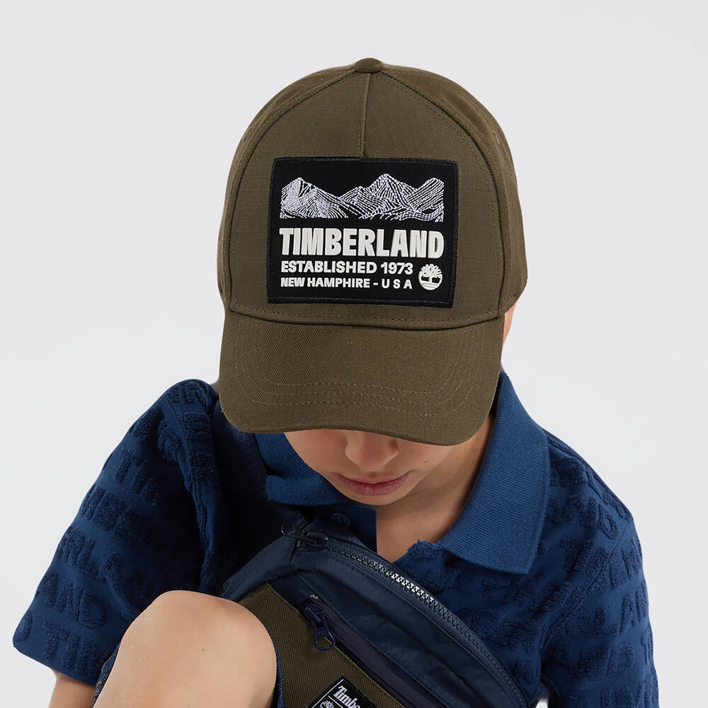 Timberland-Boys Khaki Green Cotton Twill Cap | Childrensalon Outlet