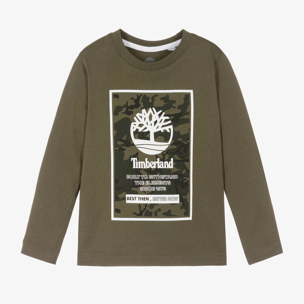 Timberland - Boys Khaki Green Organic Cotton Top | Childrensalon