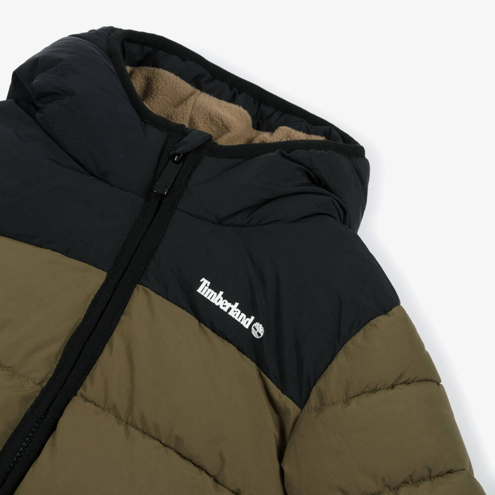 Timberland-Boys Khaki Hooded Puffer Coat | Childrensalon Outlet