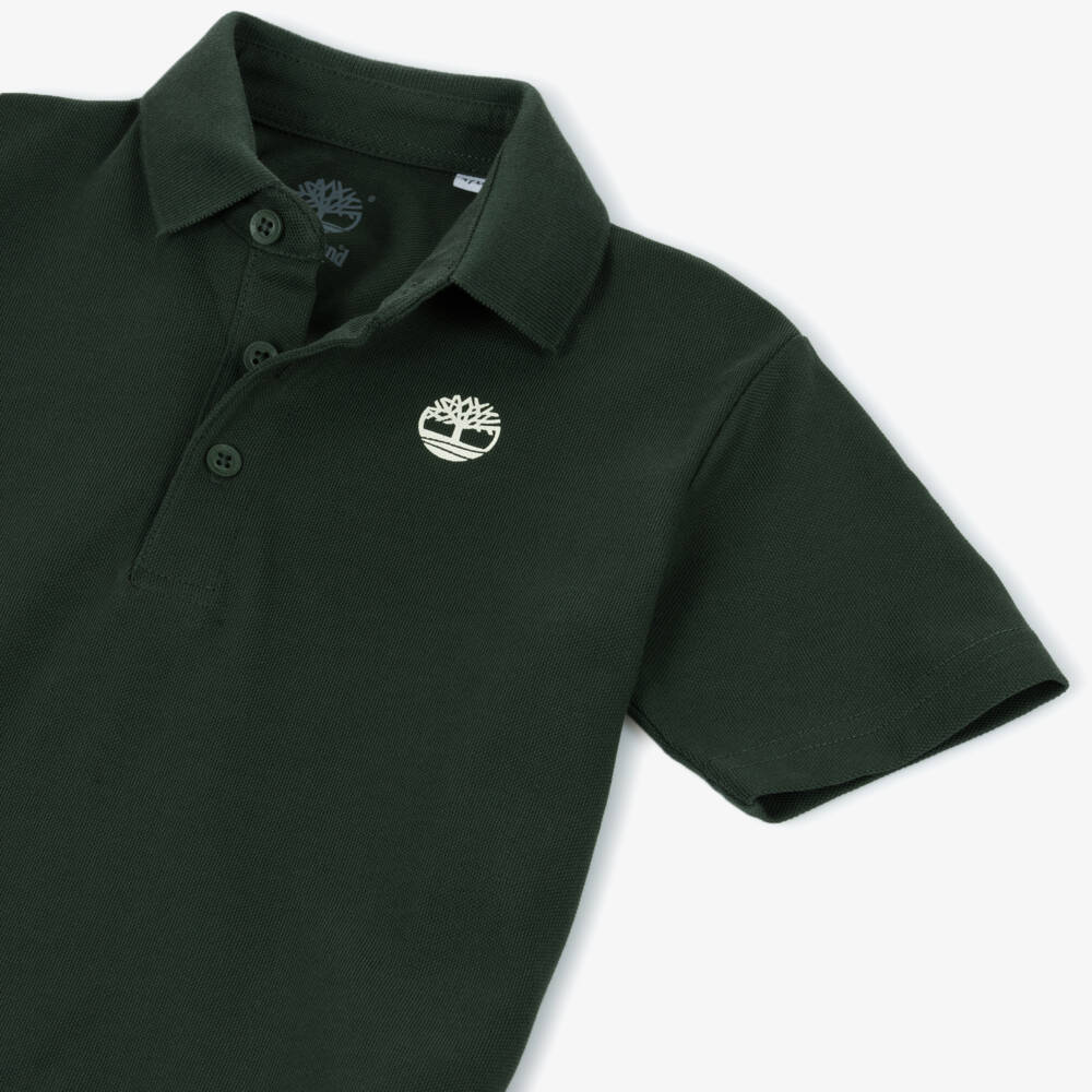 Timberland-Boys Khaki Organic Piqué Polo Top | Childrensalon Outlet