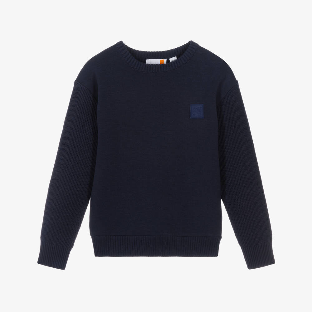 Timberland-Свитшот с синими вязанными рукавами для мальчиков | Childrensalon Outlet