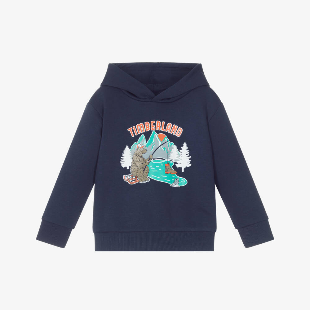 Timberland-Boys Navy Blue Cotton Jersey Bear Graphic Hoodie | Childrensalon Outlet