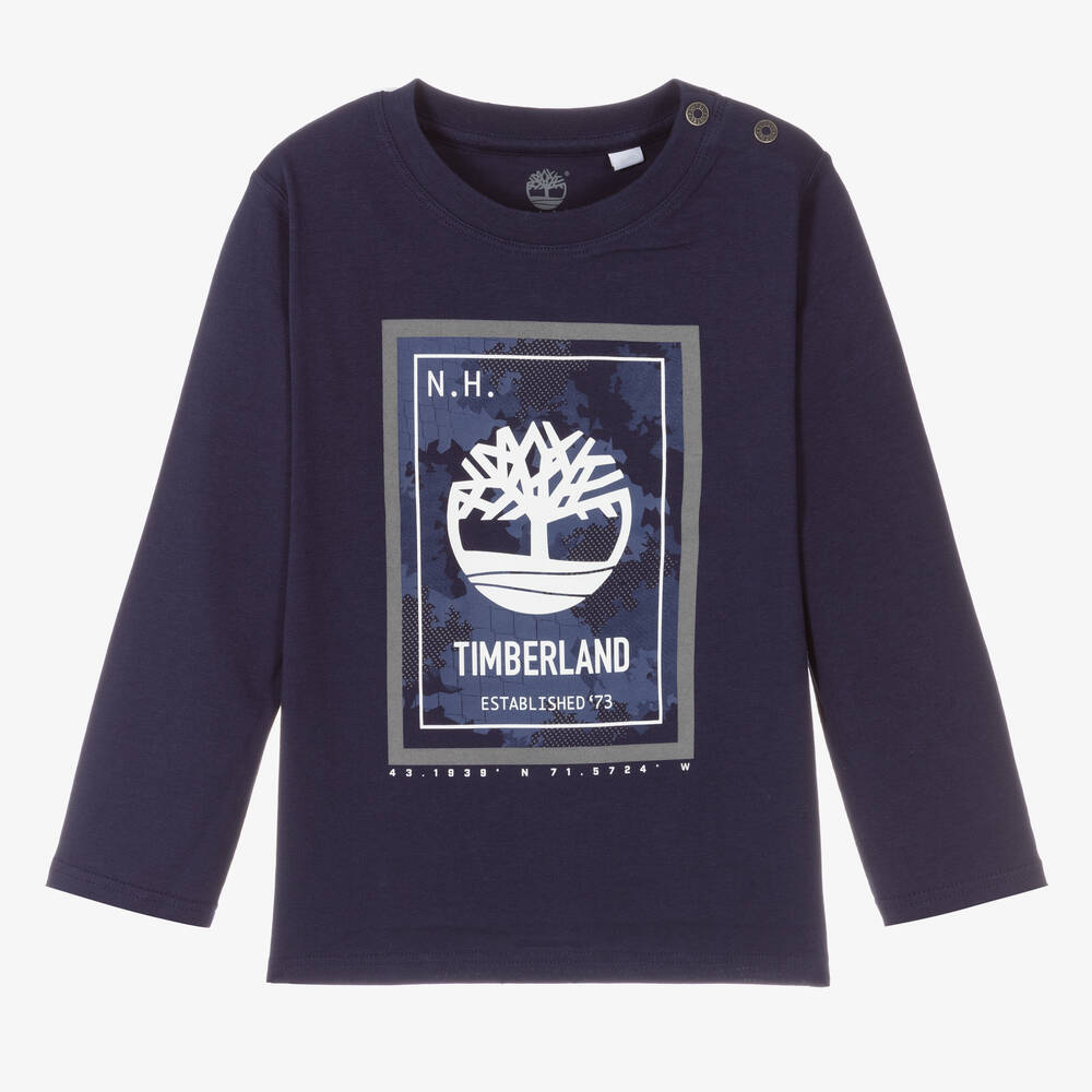 Timberland - Boys Navy Blue Cotton Logo Top | Childrensalon