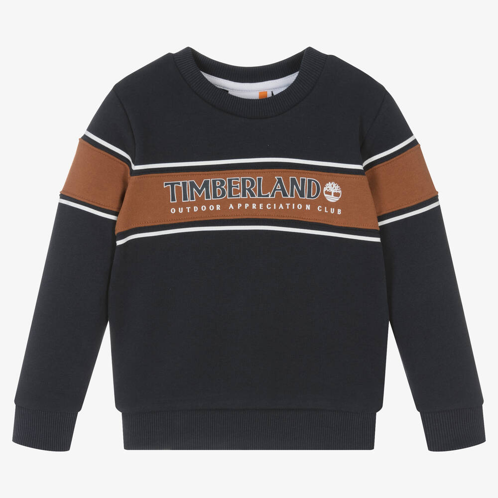 Timberland - Sweat bleu marine en coton garçon | Childrensalon