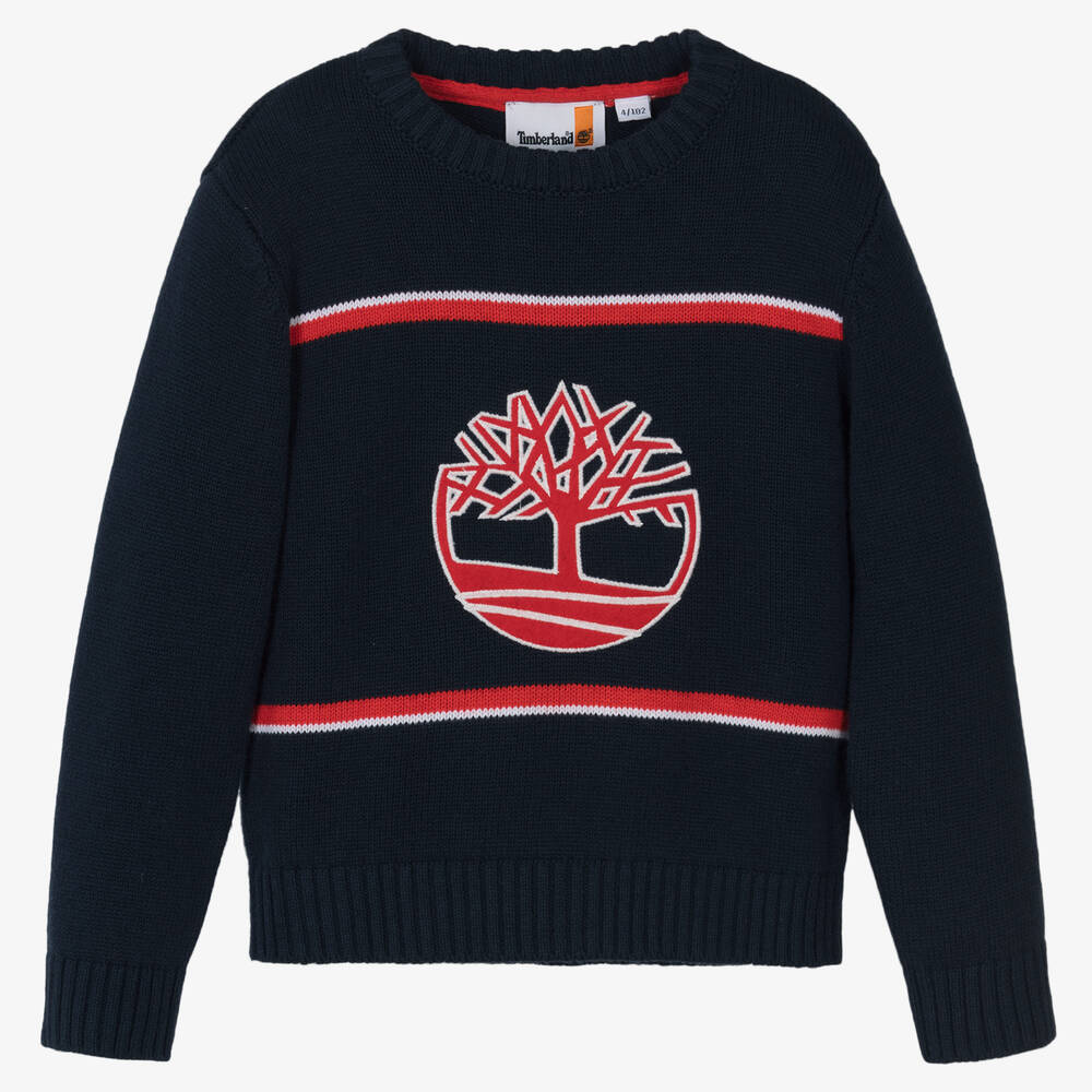 Timberland - Boys Navy Blue Cotton & Wool Sweater | Childrensalon
