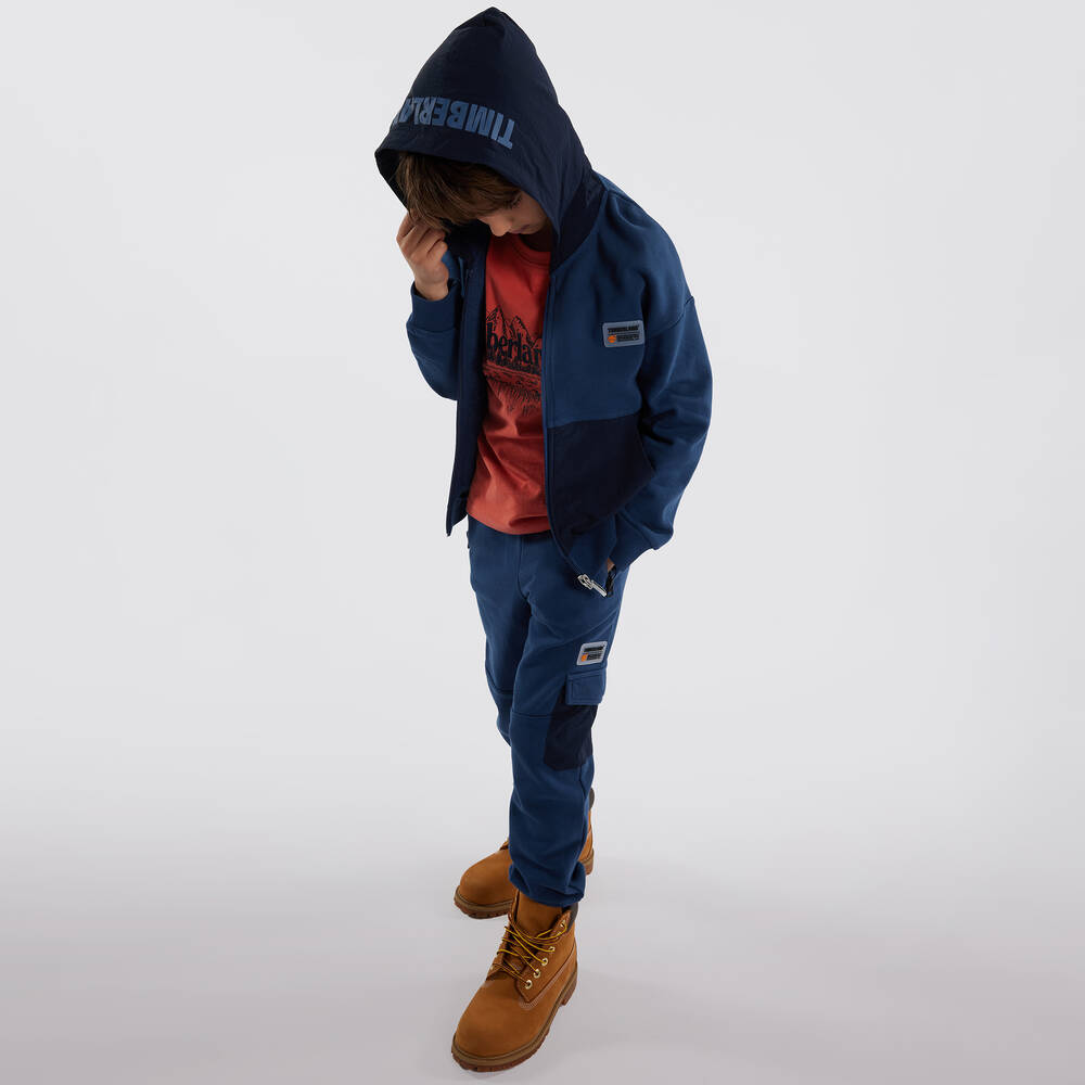 Timberland Boys Navy Blue Cotton Zip Up Hoodie