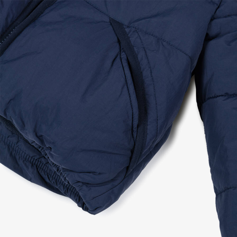 Timberland-Boys Navy Blue & Green Colourblock Puffer Jacket with Hood | Childrensalon Outlet