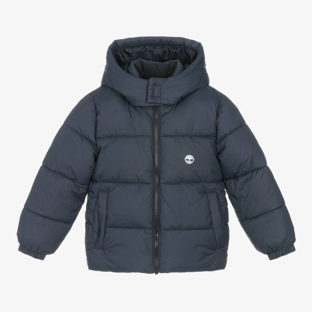 Timberland - Boys Navy Blue Hooded Puffer Jacket | Childrensalon