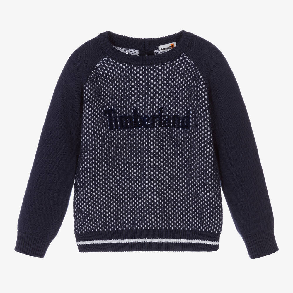Timberland - كنزة قطن وصوف محبوك لون كحلي للأولاد | Childrensalon