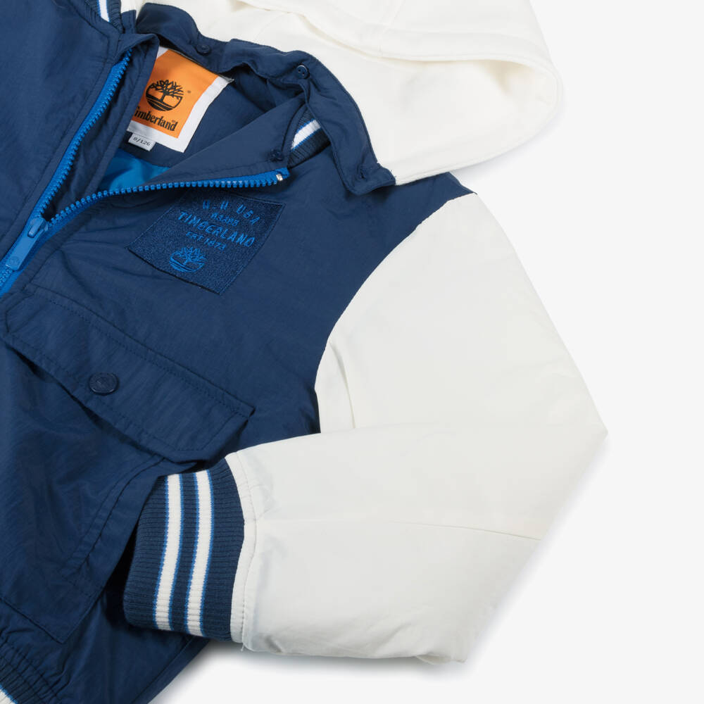 Timberland-معطف أولاد كحلي بغطاء رأس وتصميم ألوان متداخلة | Childrensalon Outlet