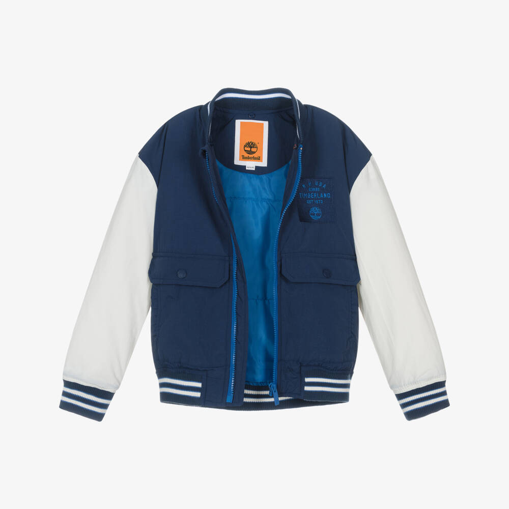 Timberland-معطف أولاد كحلي بغطاء رأس وتصميم ألوان متداخلة | Childrensalon Outlet