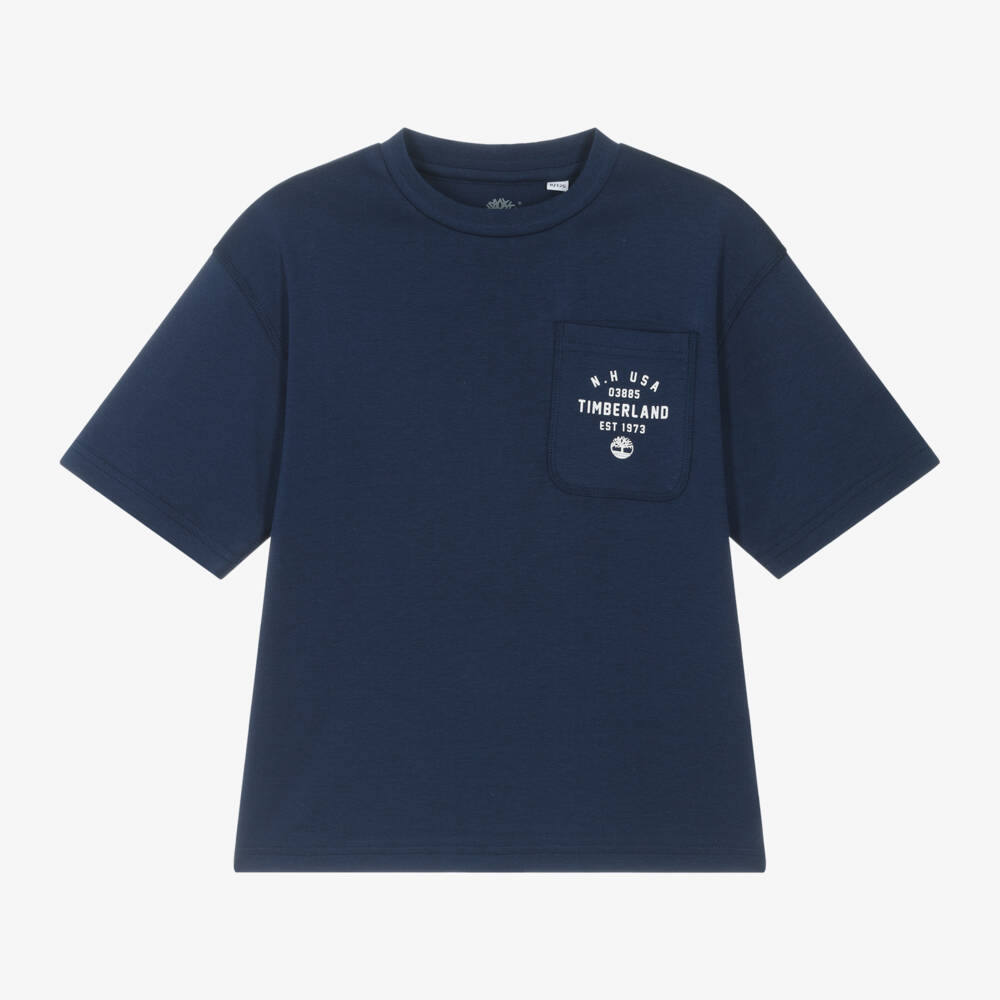 Timberland-تيشيرت قطن أزرق داكن للأولاد بجيب | Childrensalon Outlet