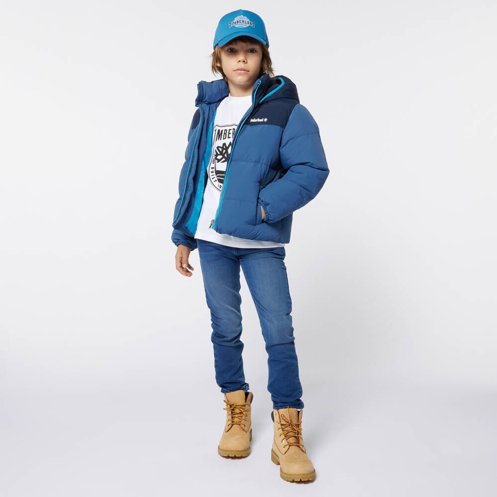 Timberland-Boys Navy Hooded Puffer Coat | Childrensalon Outlet