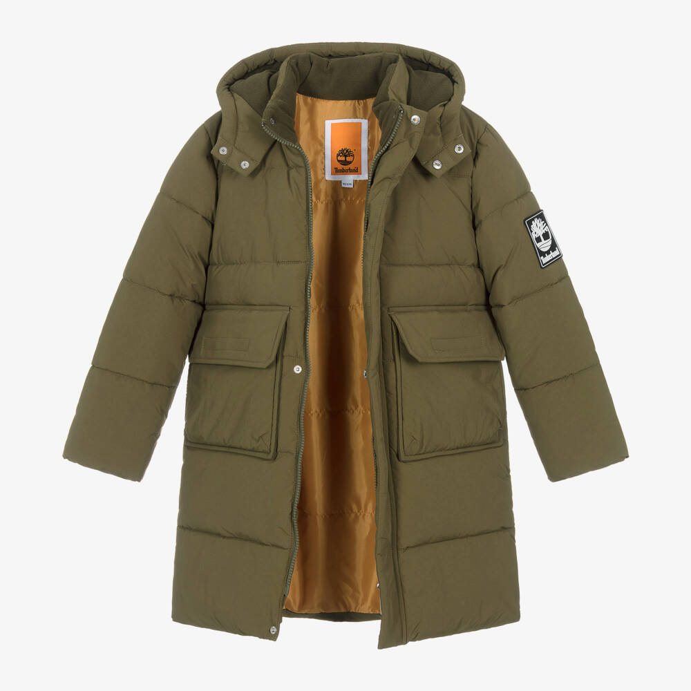 Timberland-Boys Olive Hooded Puffer Jacket | Childrensalon Outlet