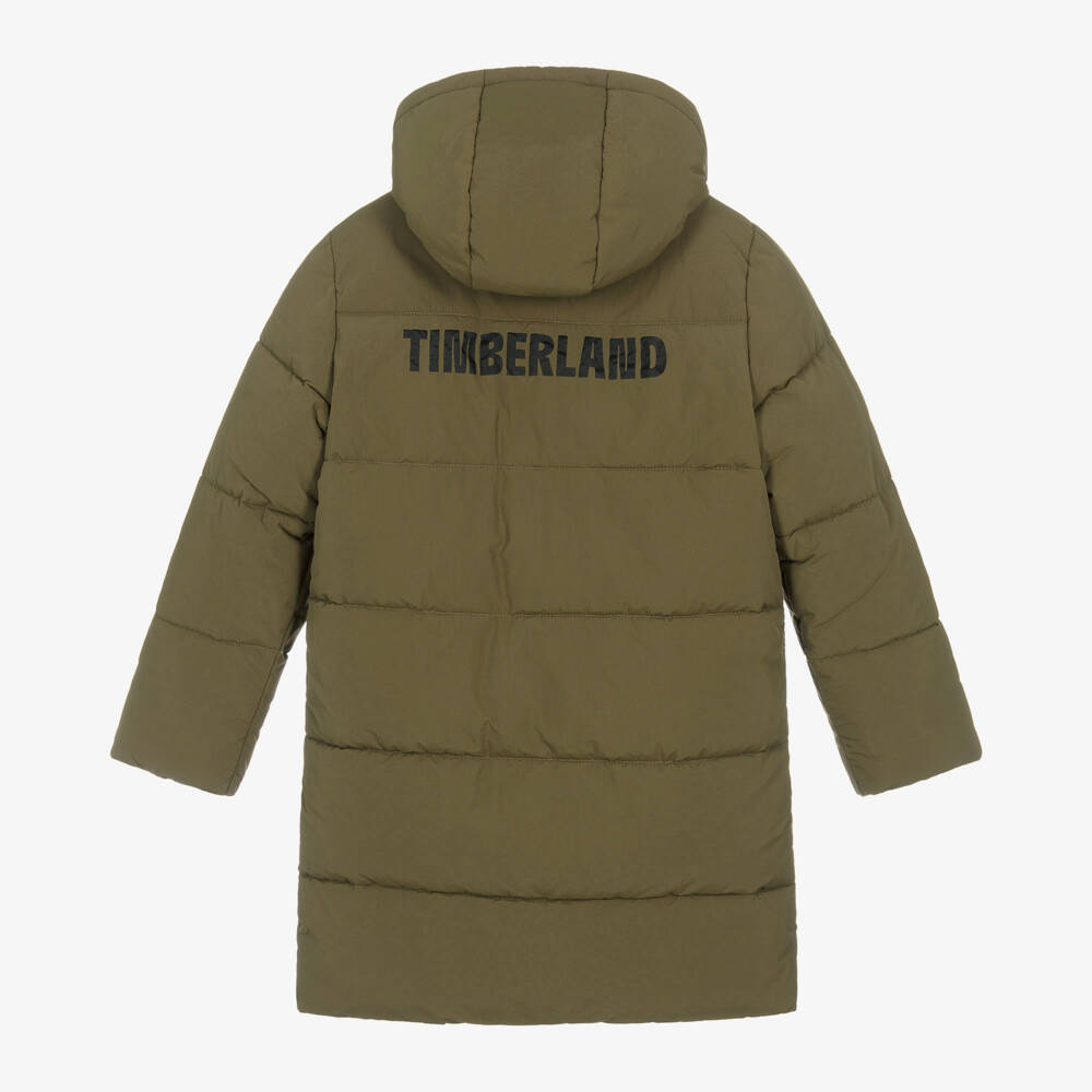 Timberland-Boys Olive Hooded Puffer Jacket | Childrensalon Outlet