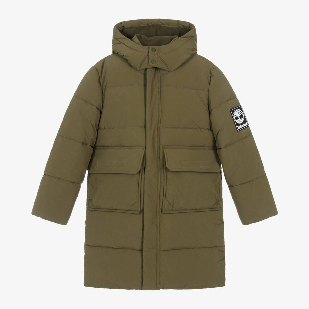 Timberland-Boys Olive Hooded Puffer Jacket | Childrensalon Outlet