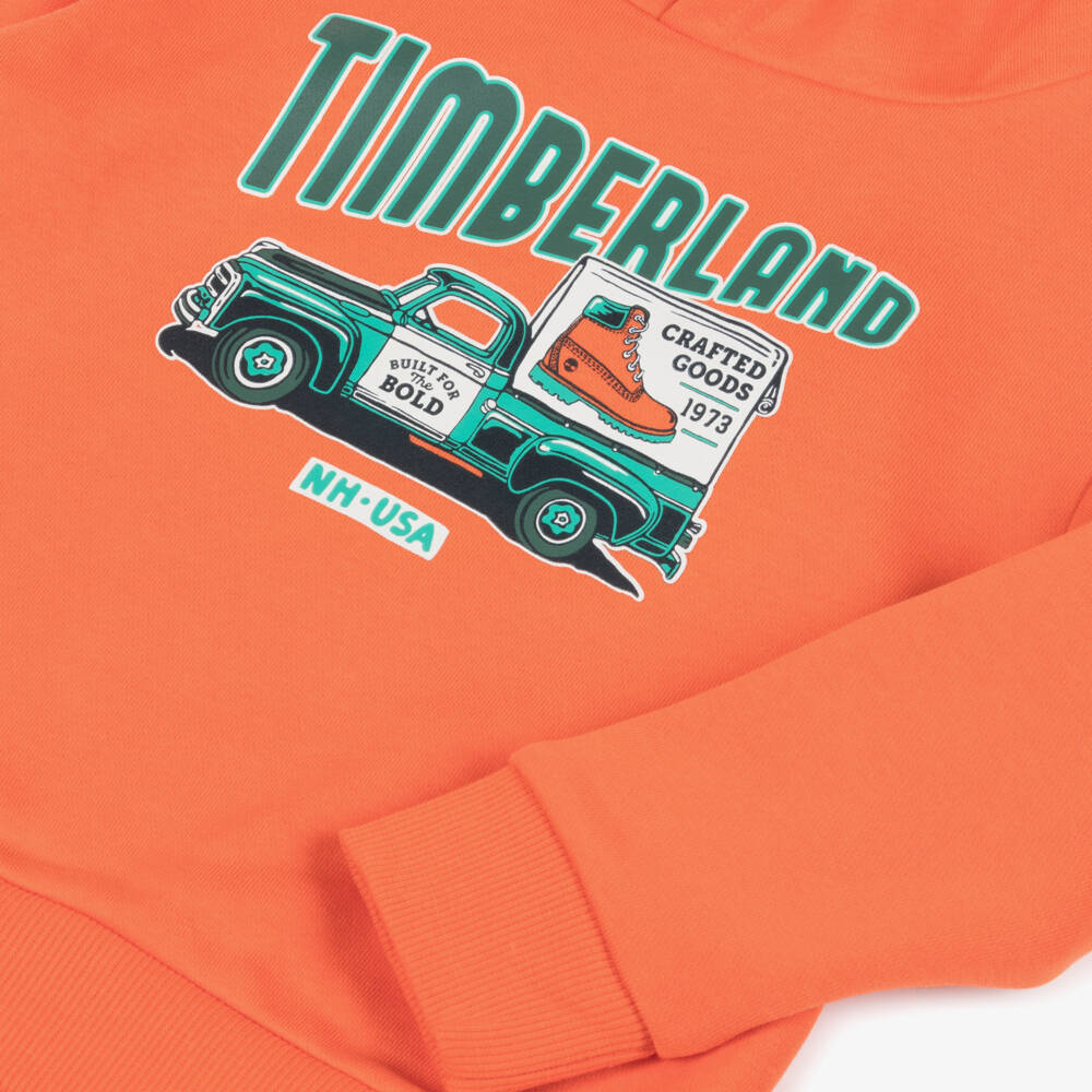 Timberland-Boys Orange Cotton Jersey Truck Graphic Hoodie | Childrensalon Outlet