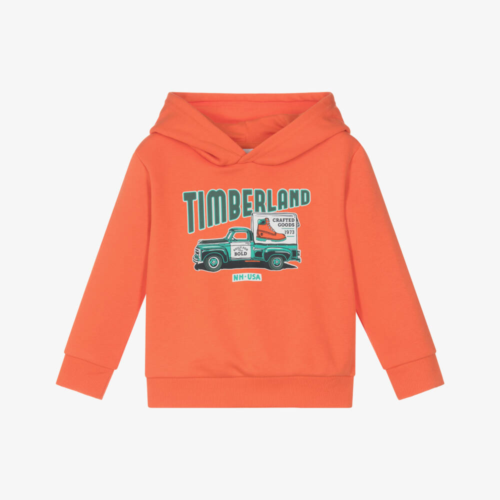 Timberland-Boys Orange Cotton Jersey Truck Graphic Hoodie | Childrensalon Outlet