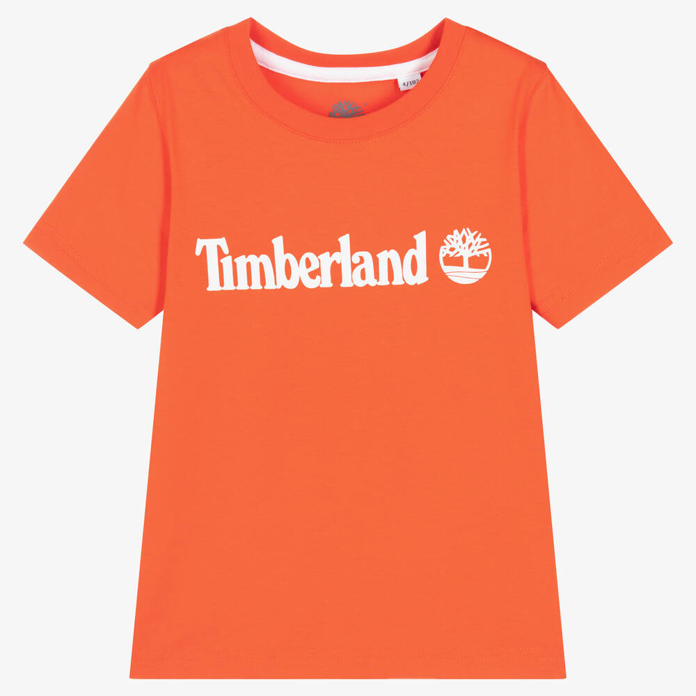 Timberland - Boys Orange Cotton Logo T-Shirt | Childrensalon