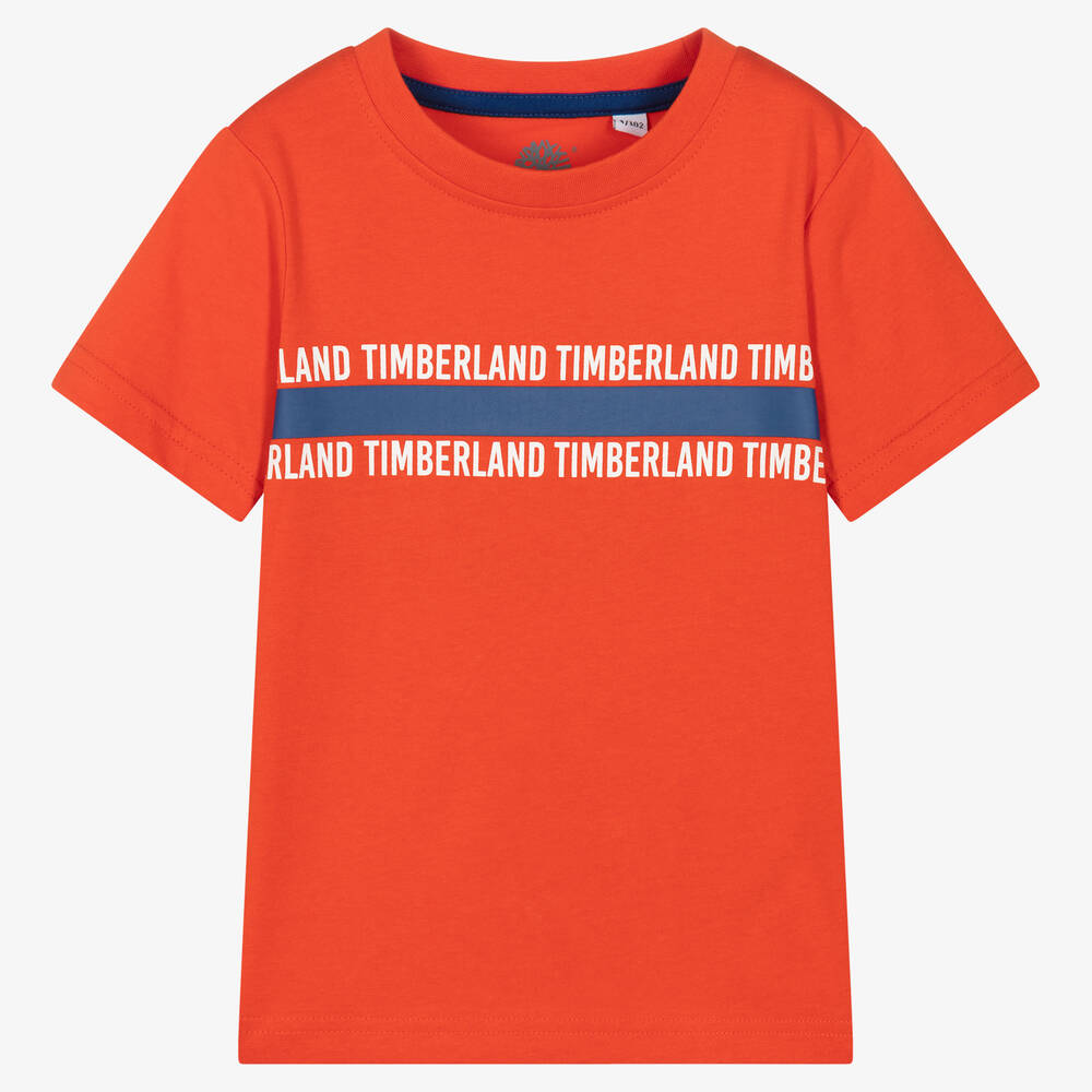 Timberland - Boys Orange Cotton Logo T-Shirt | Childrensalon
